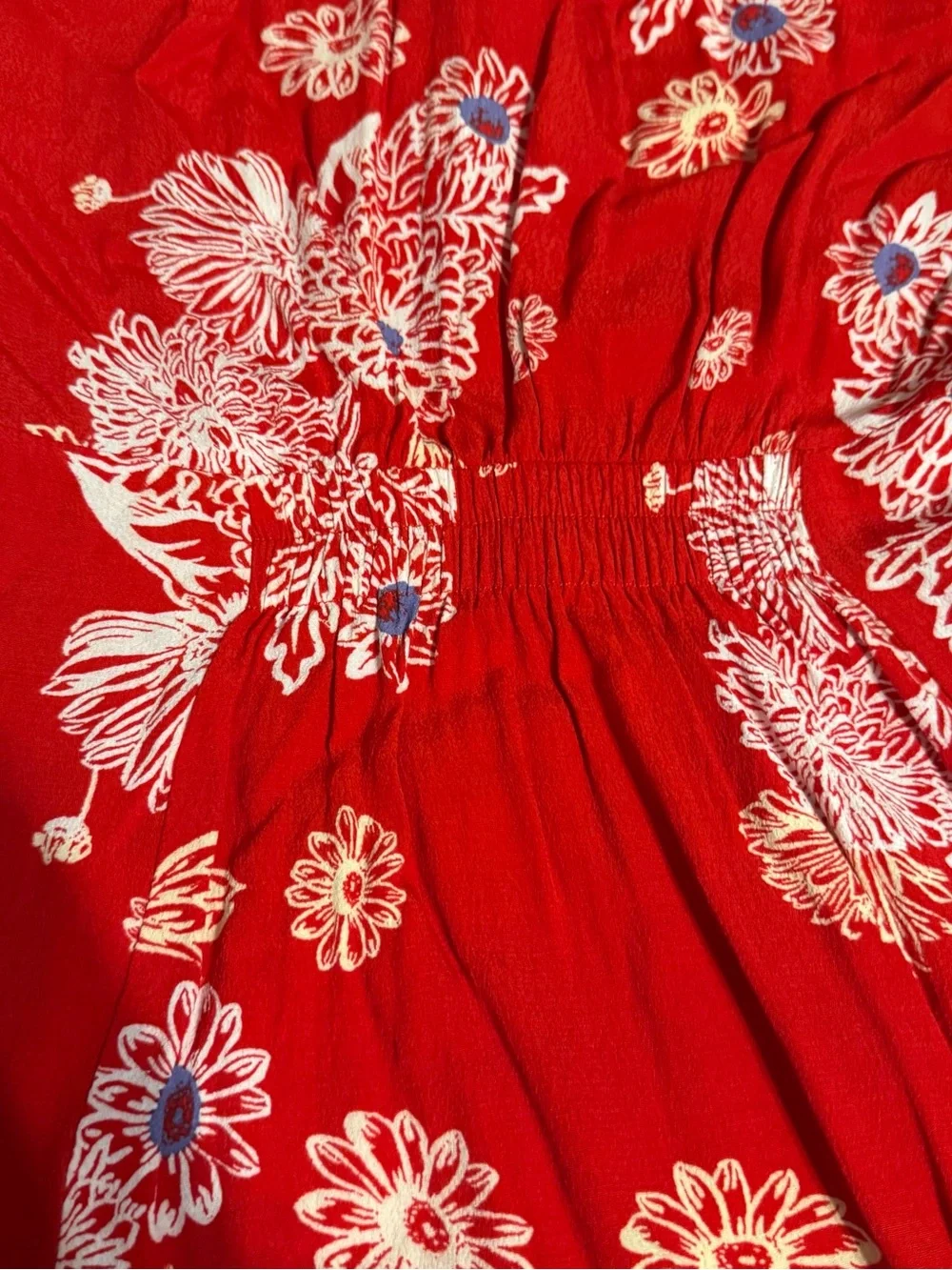 Free People Blue Hawaii Red Floral Print Short Sleeve Mini Dress Sz XS Sundress